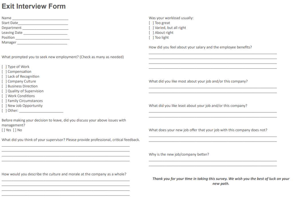 exit interview form 